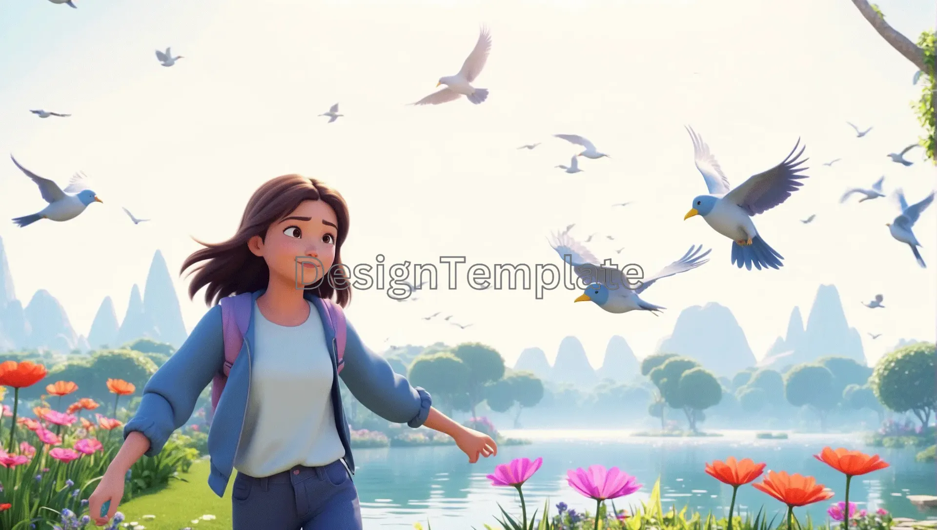 Happy Girl Exploring Nature and Enjoying Outdoors Trips 3D Character Illustration